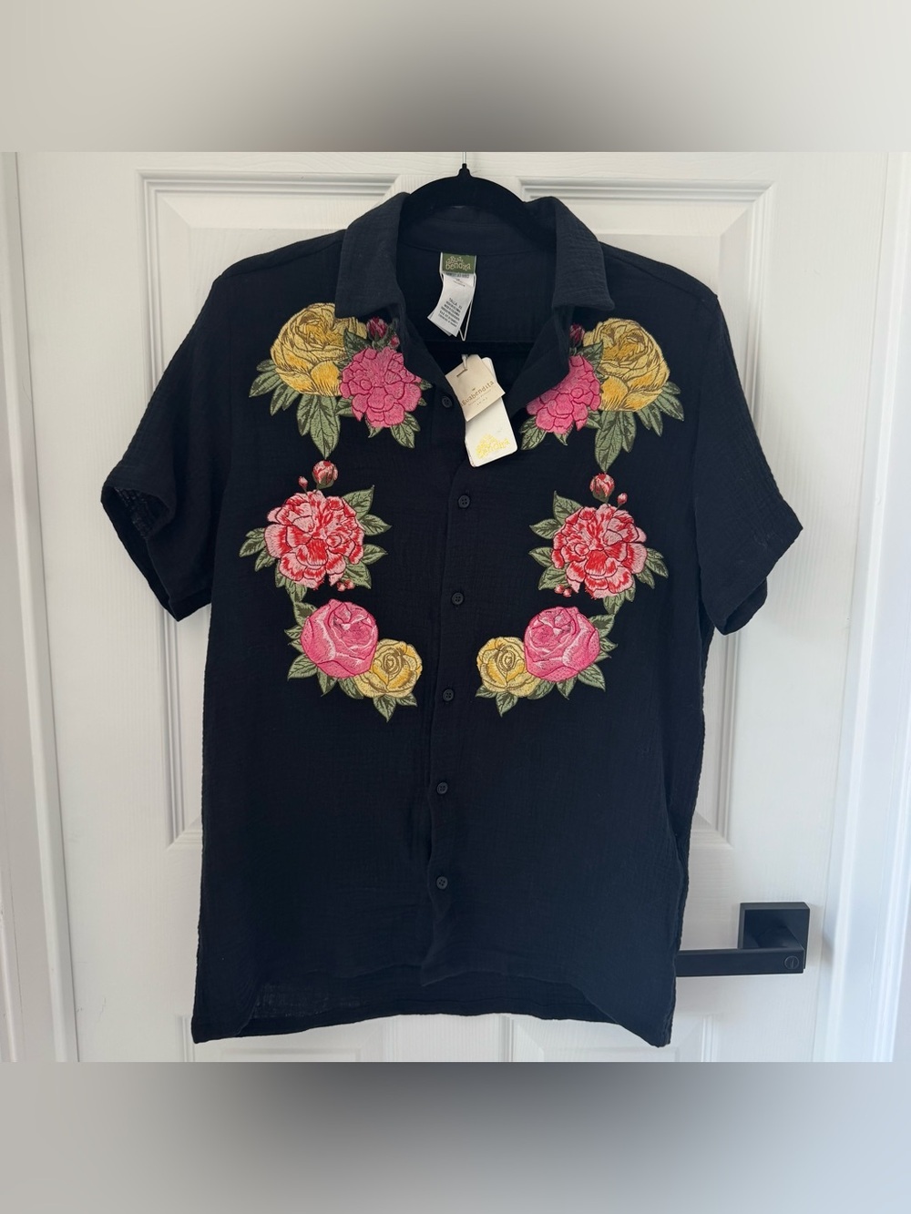 Agua Bendita NWT SET Cotton Jack Shirt & CeCe Shorts Embroidered Flower Crinkle - Picture 4 of 12